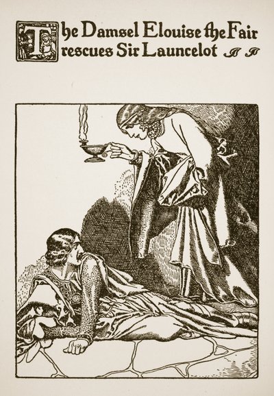 Die Jungfrau Elouise die Schöne rettet Sir Launcelot, Illustration aus 